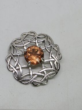 Vintage Celtic Scotland Scottish Brooch Shawl Pin Simulated Citrine Stone Knot
